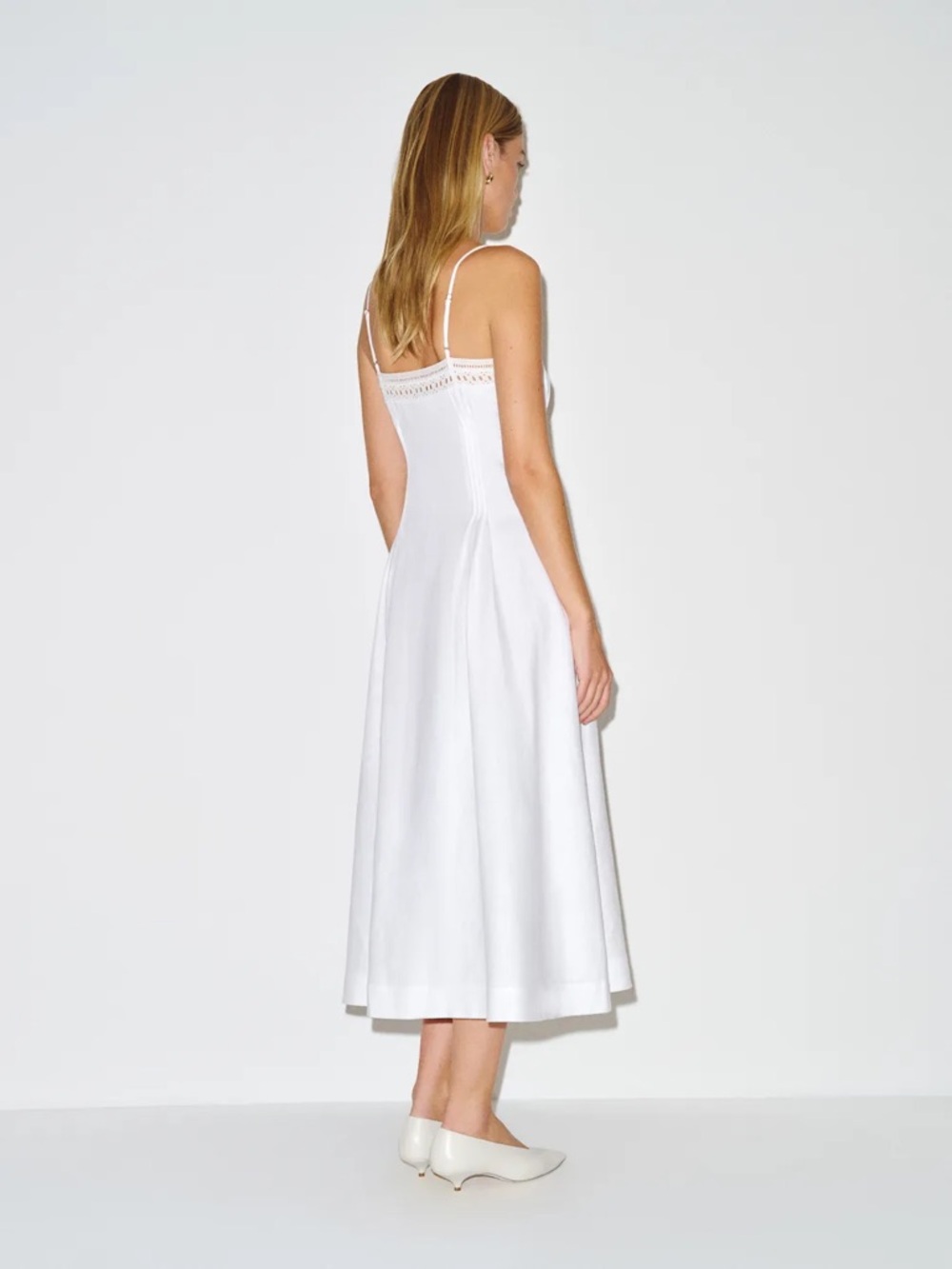 NEW Reformation Pomona Linen Lace Trim Midi Dress White | US 2 UK 6 - Picture 4 of 13